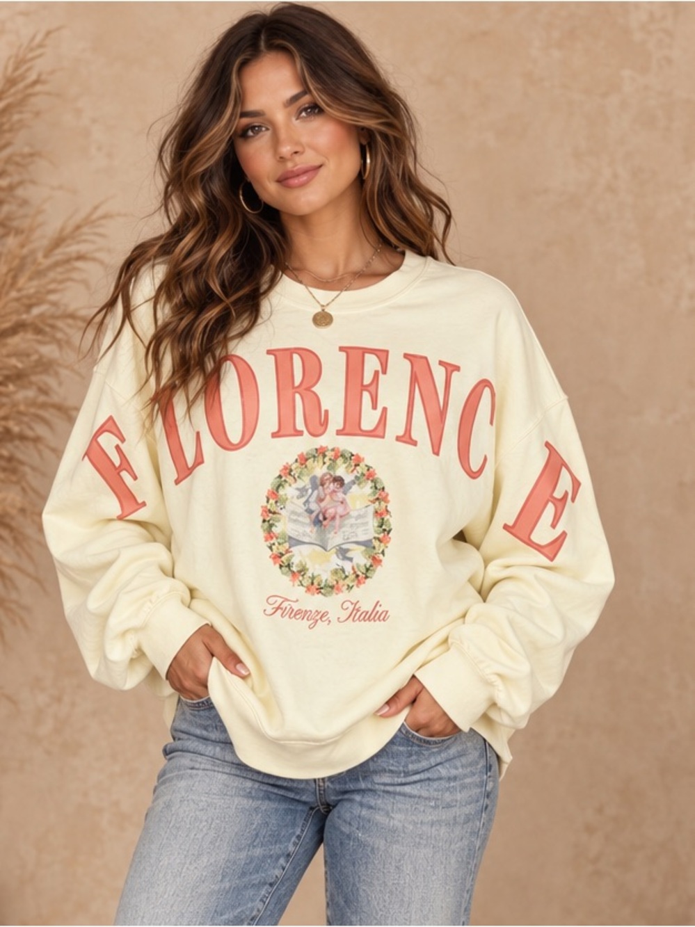 Florence Graphic Cream Pullover Sweatshirt